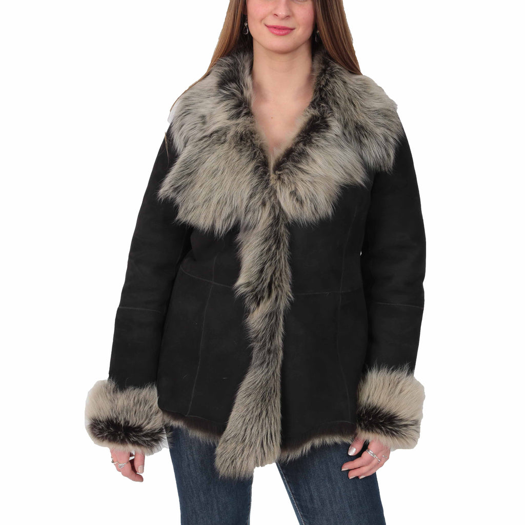 DR534 Women's Soft Sheepskin Shearling Toscana Jacket Black 3