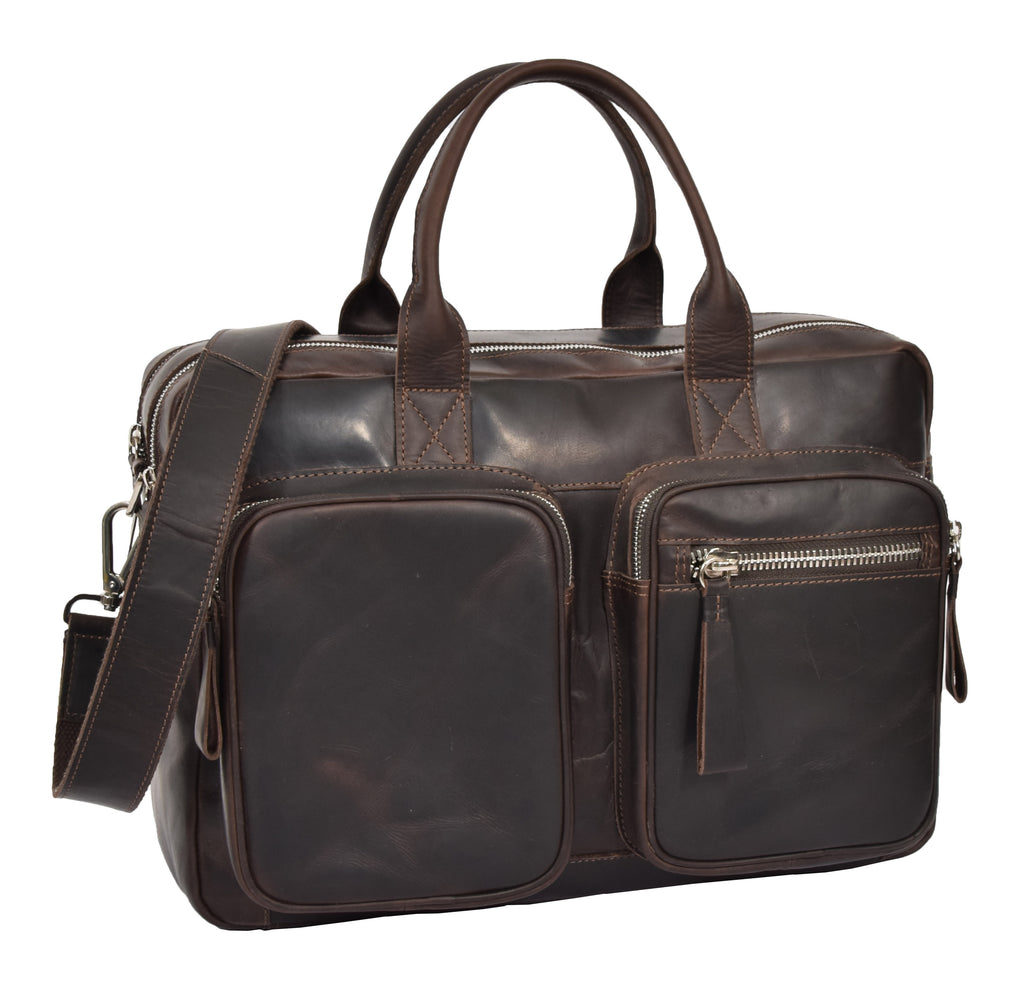 DR280 Men's Vintage Leather Organizer Briefcase Brown 1