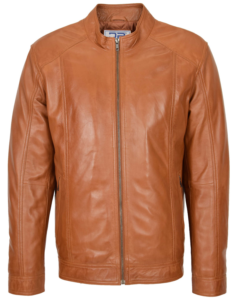 DR153 Men's Casual Biker Leather Jacket Tan 2