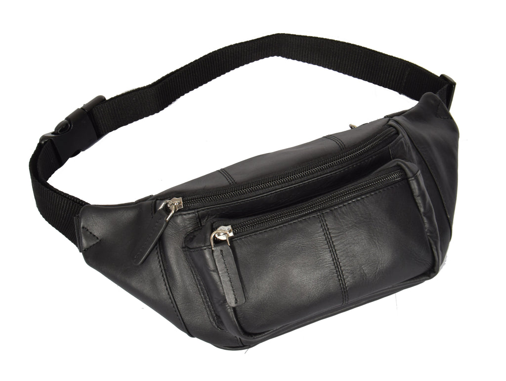 DR377 Real Leather Bum Bag Belt Waist Pack Black 3