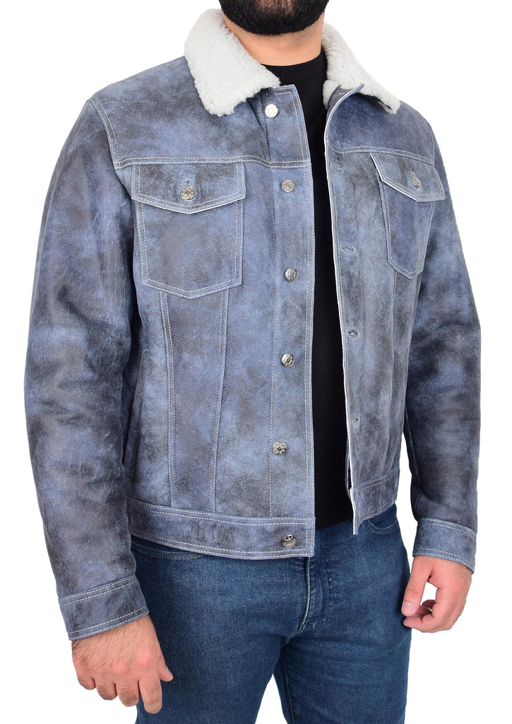 DR180 Men’s Real Sheepskin Denim Jacket Blue 3