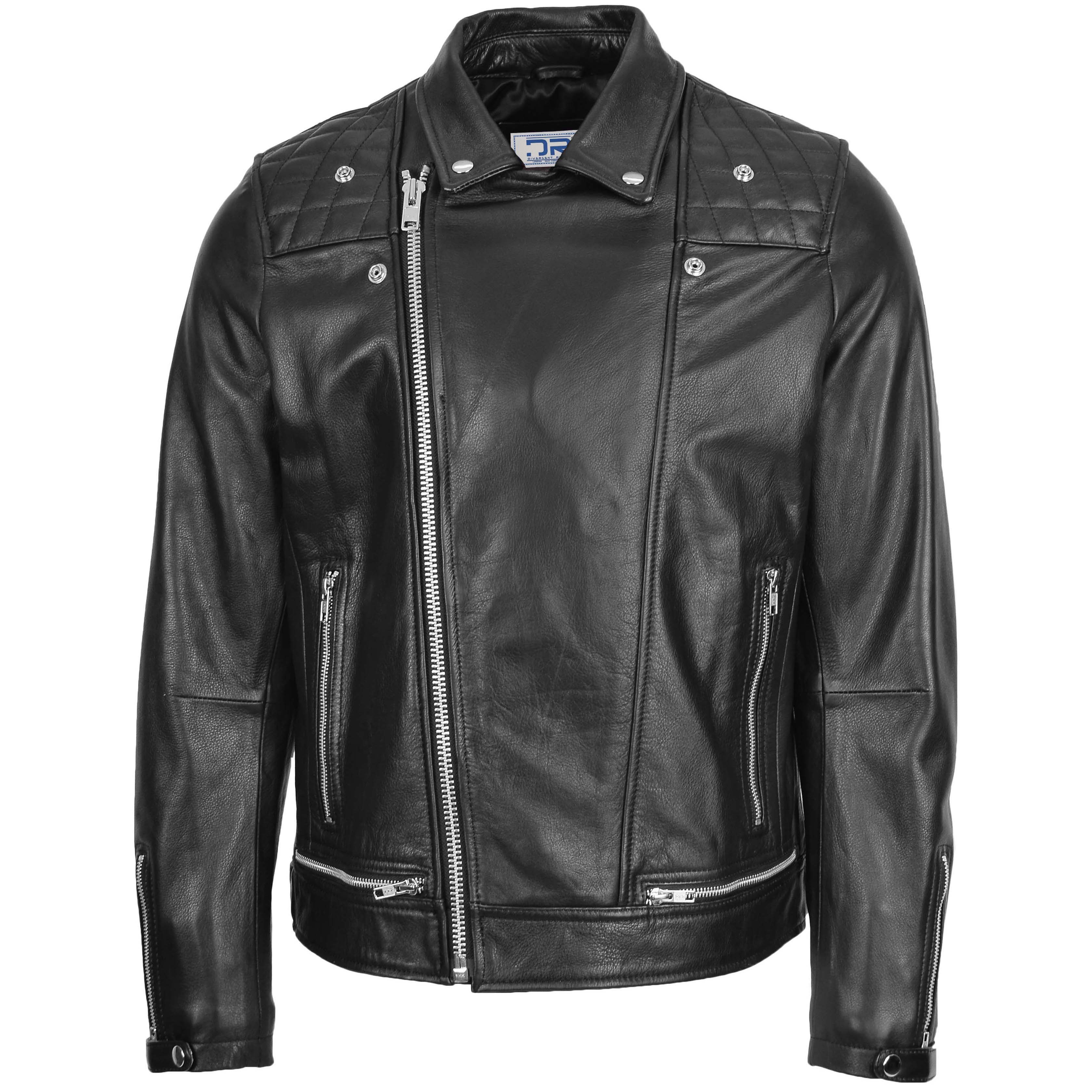 DR169 Men’s Real Leather Biker Jacket Black | Divergent Retail