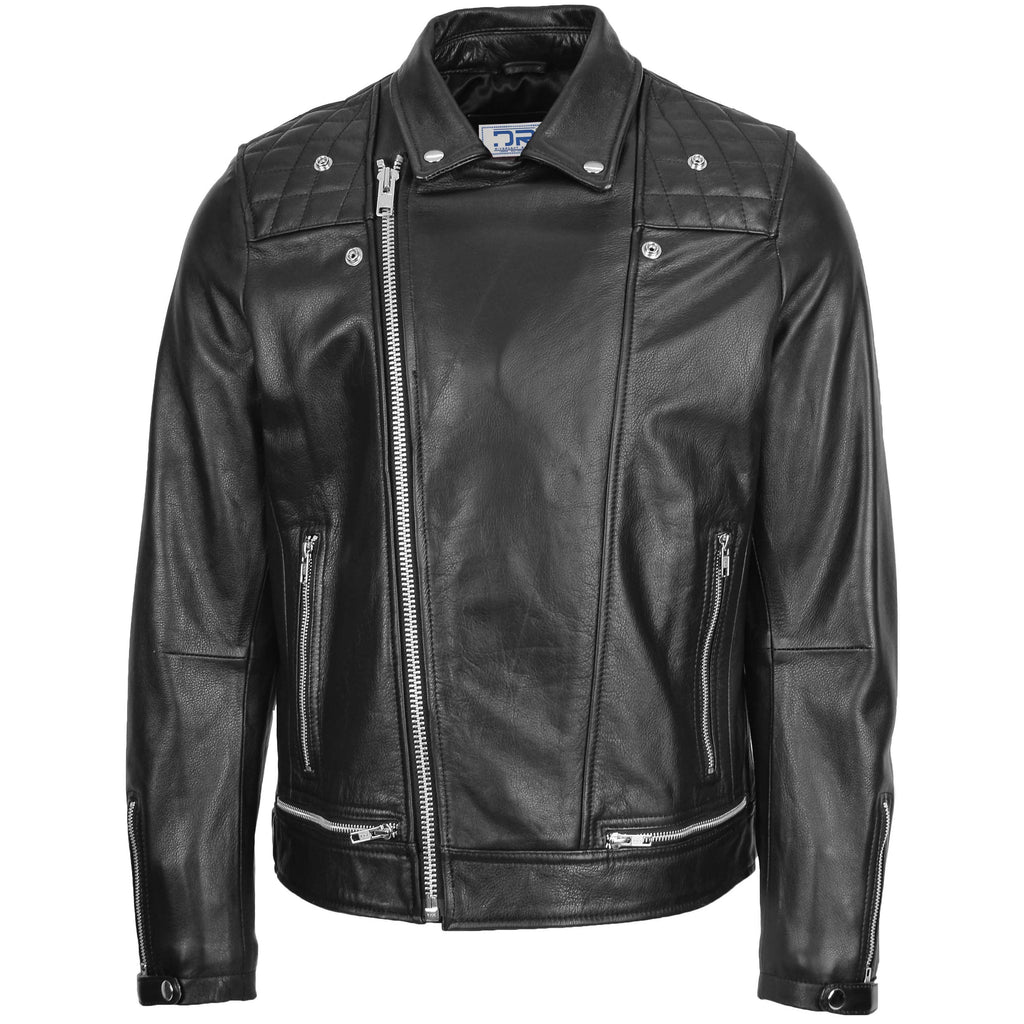 DR169 Men’s Real Leather Biker Jacket Black 3