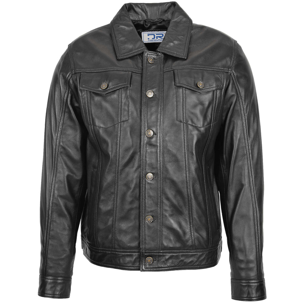 DR134 Men's Classic Short Leather Jacket Black 3