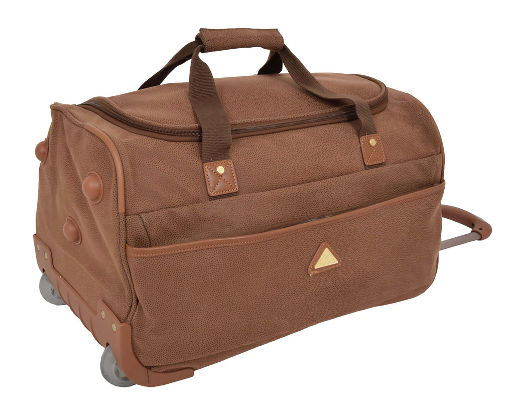 DR484 Faux Leather Mid Size Wheeled Holdall Tan 3
