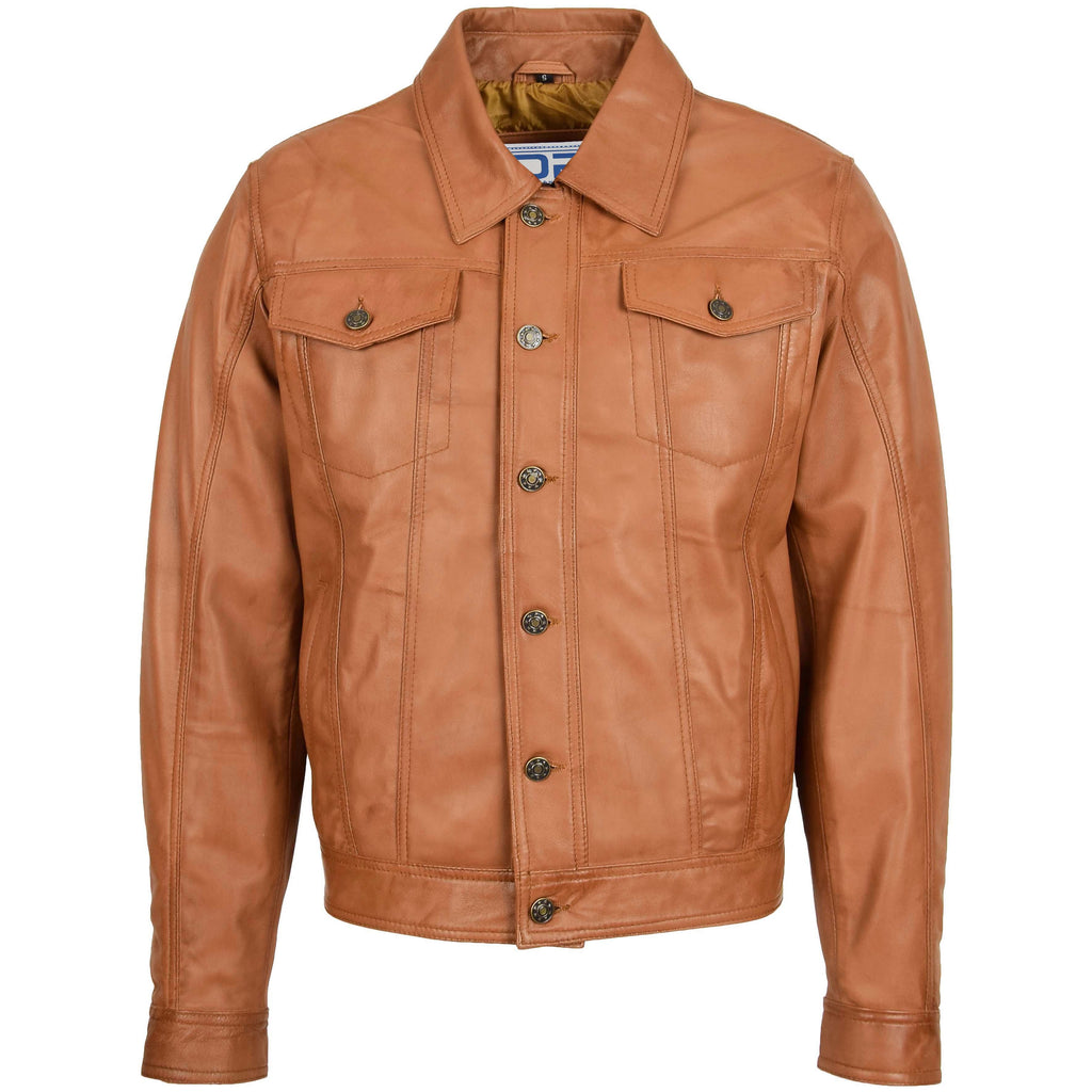 DR134 Men's Classic Short Leather Jacket Tan 2