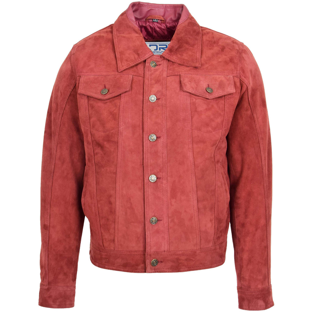 DR124 Men's Suede Buttoned Leather Short Jacket Burgundy 4