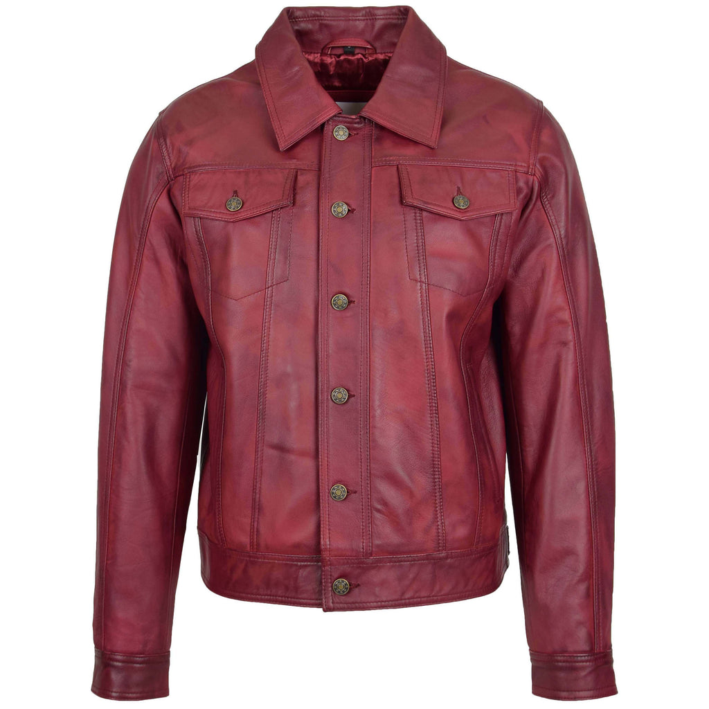 DR134 Men's Classic Short Leather Jacket Burgundy 2