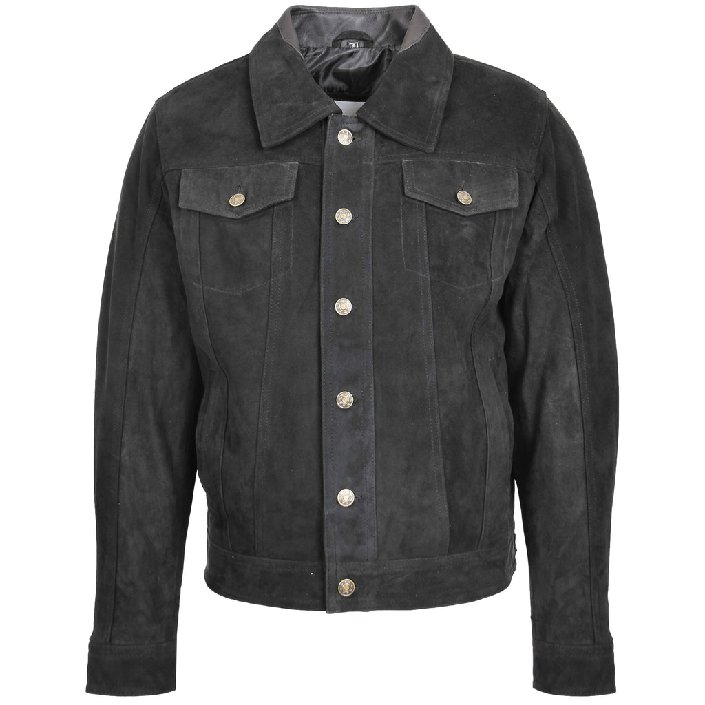 DR124 Men's Suede Buttoned Leather Short Jacket Black 3