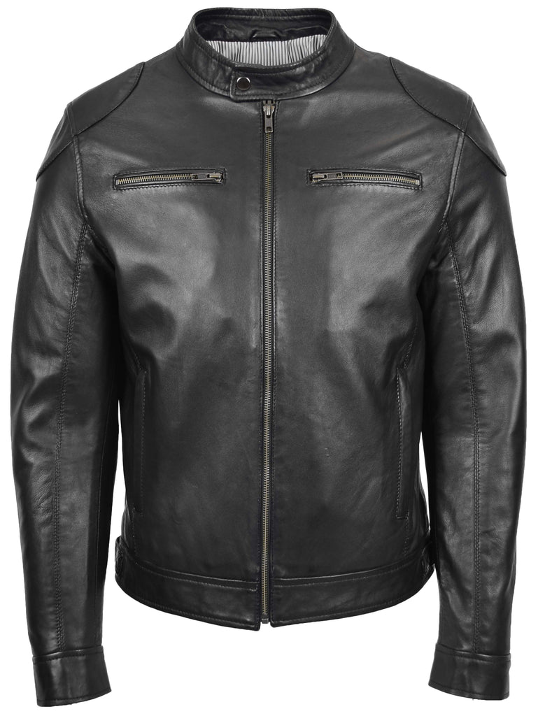 DR139 Men's Vintage Biker Leather Jacket Black 3