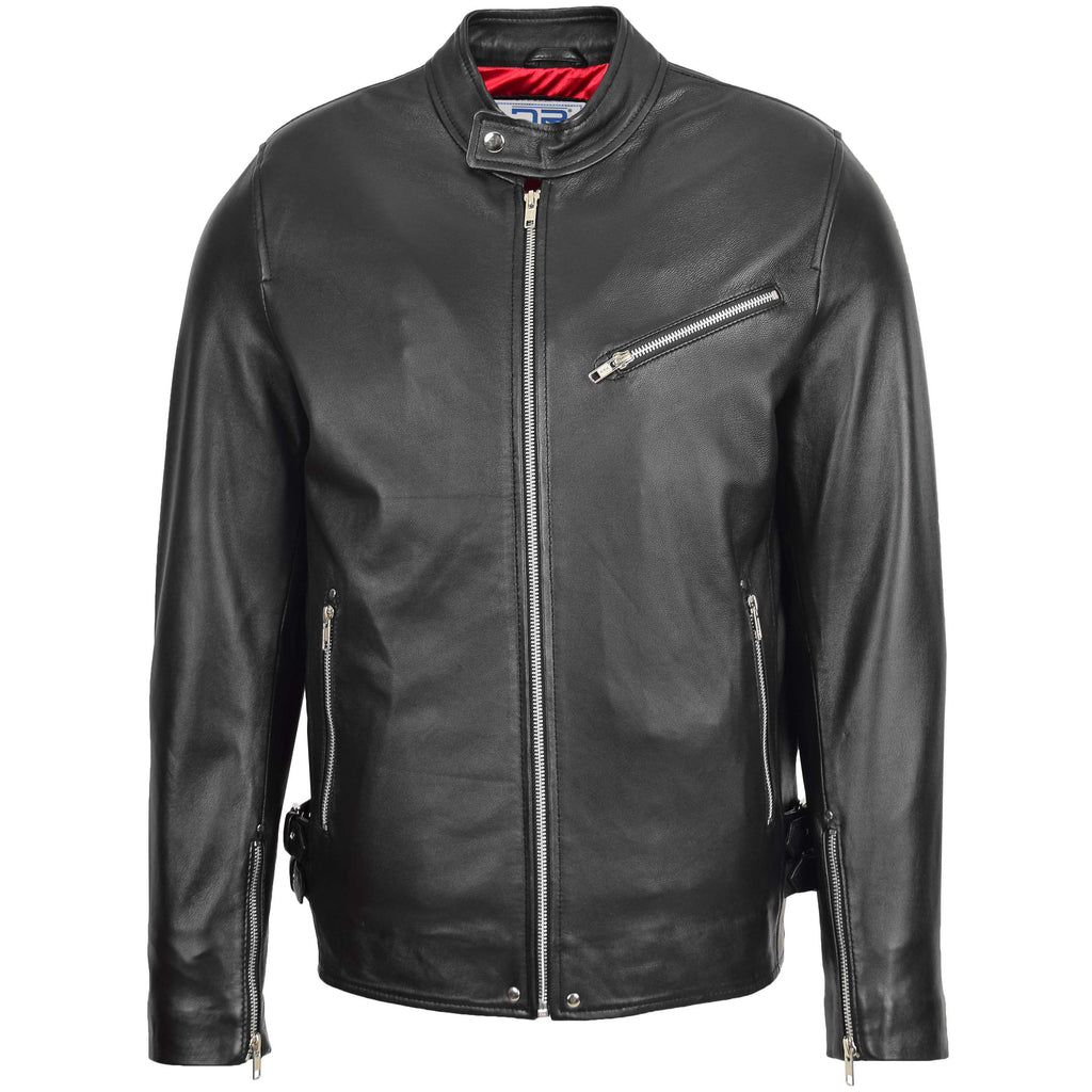 DR141 Men's Biker Sheep Leather Jacket Black 1