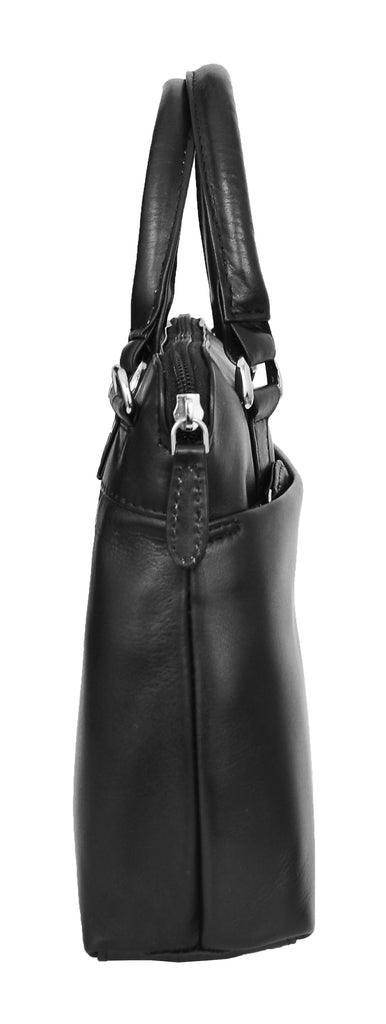 DR458 Women's Leather Small Tote Cross Body Bag Black 3