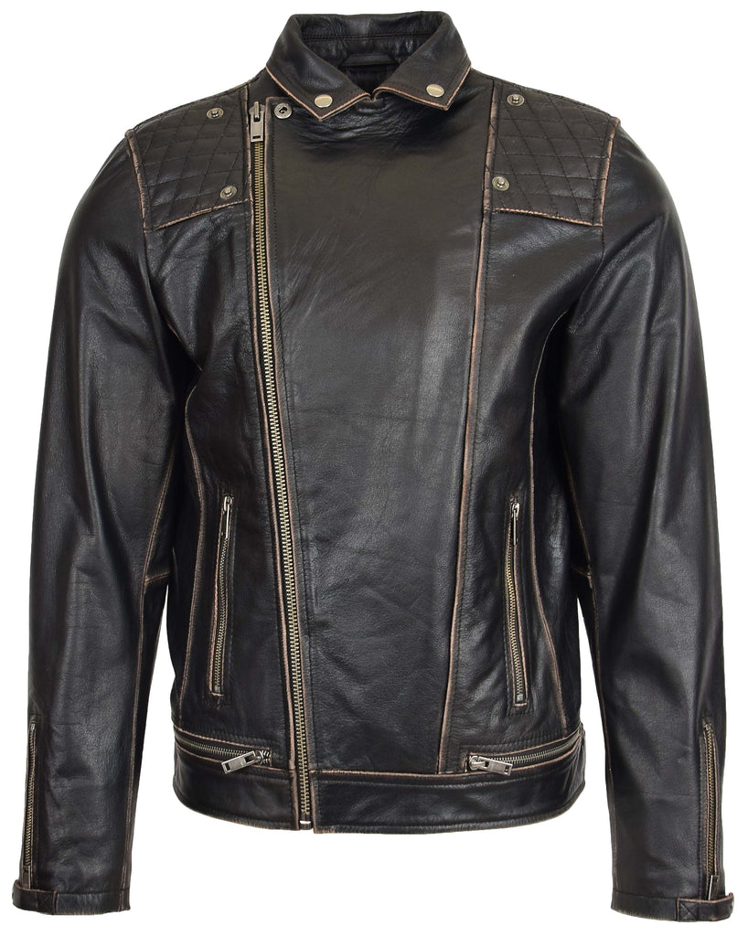DR169 Men’s Real Leather Biker Jacket Rub Off 2