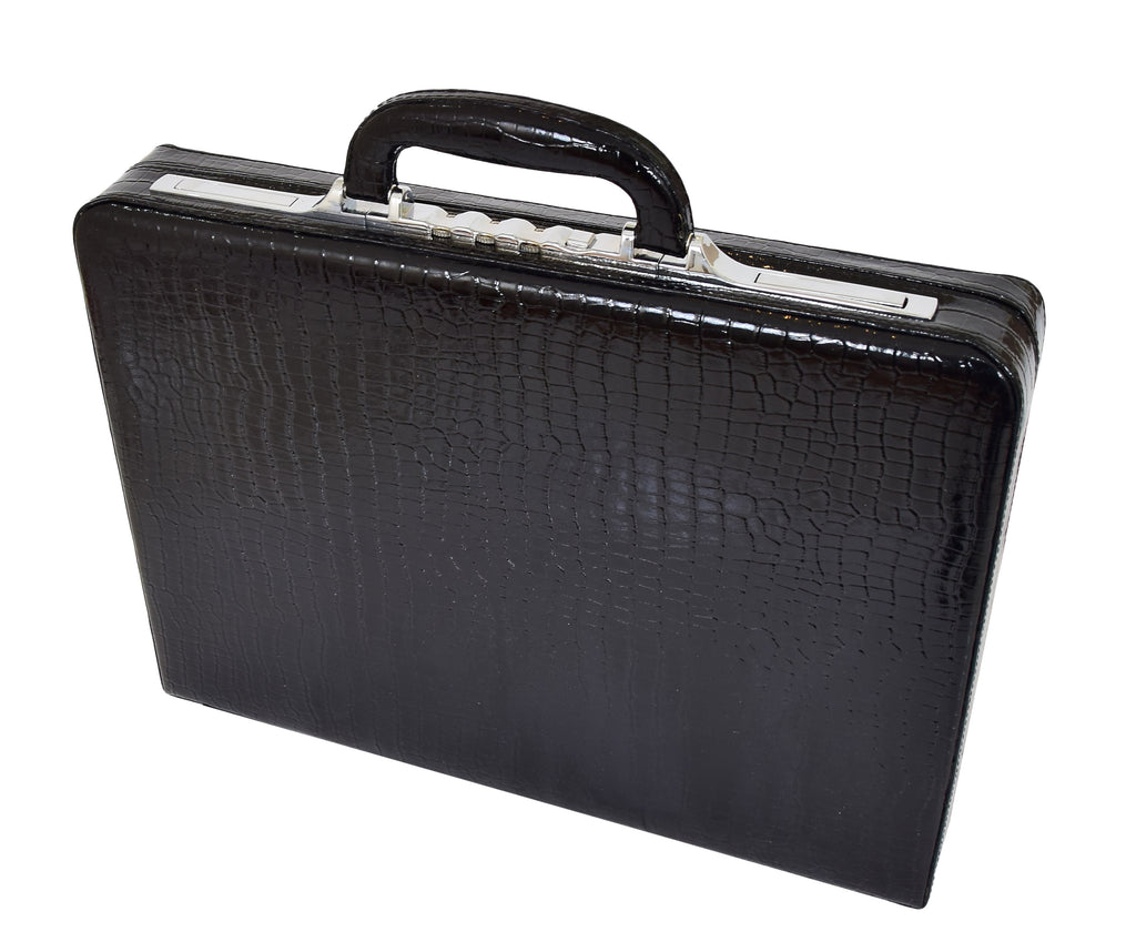 DR469 Traditional Croc Print Attache Case Black 3