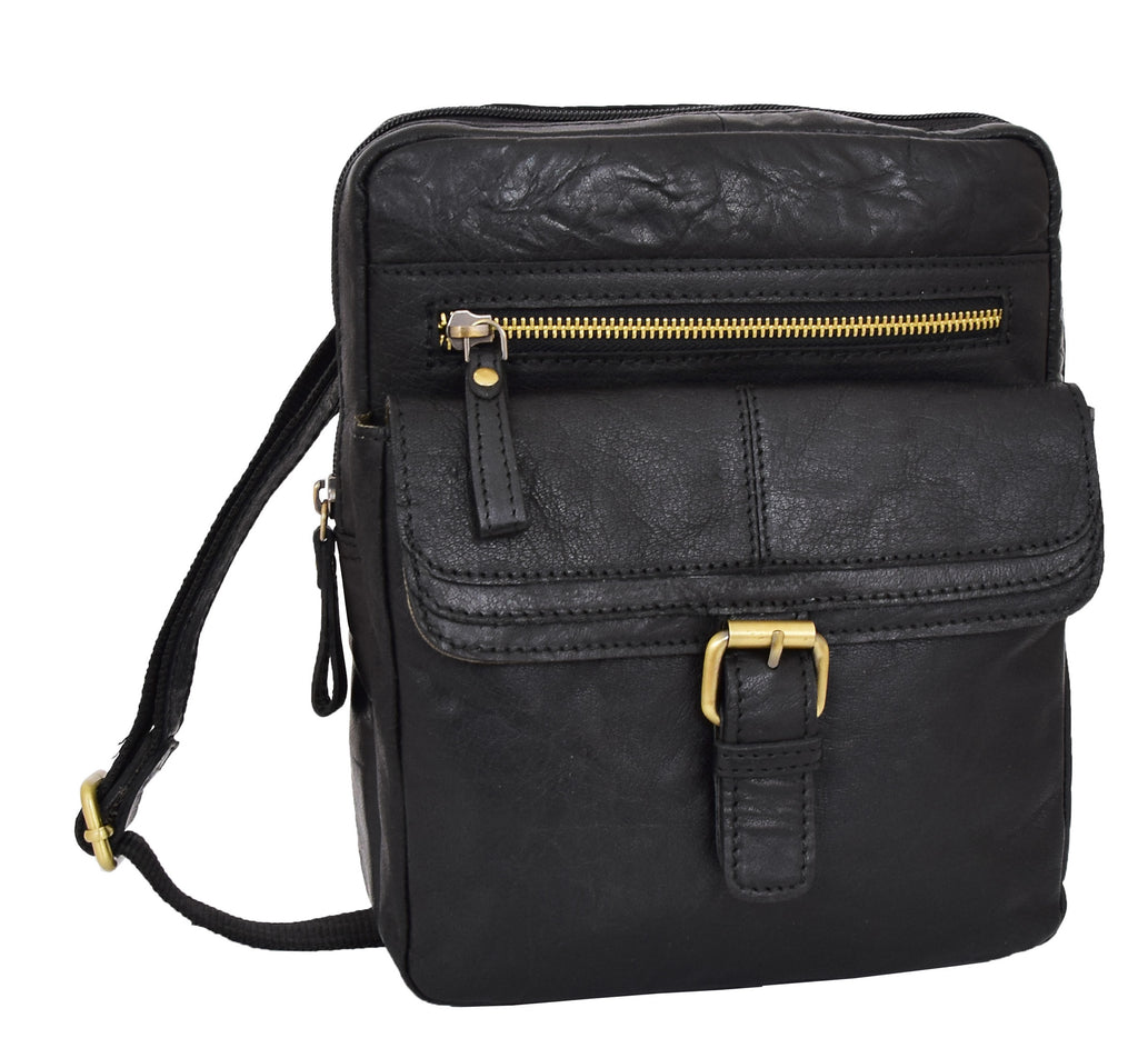 DR287 Real Leather Retro Cross Body Bag Classic Black 3