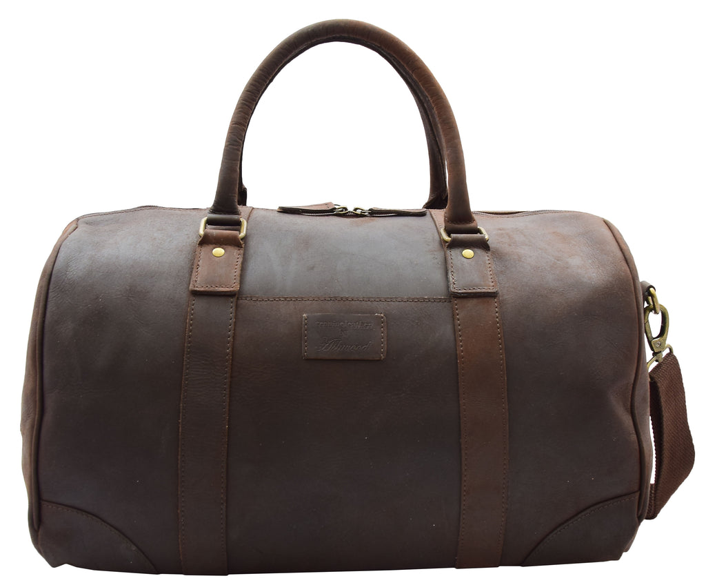 DR307 Genuine Leather Holdall Weekend Multi Use Duffle Bag Brown 3