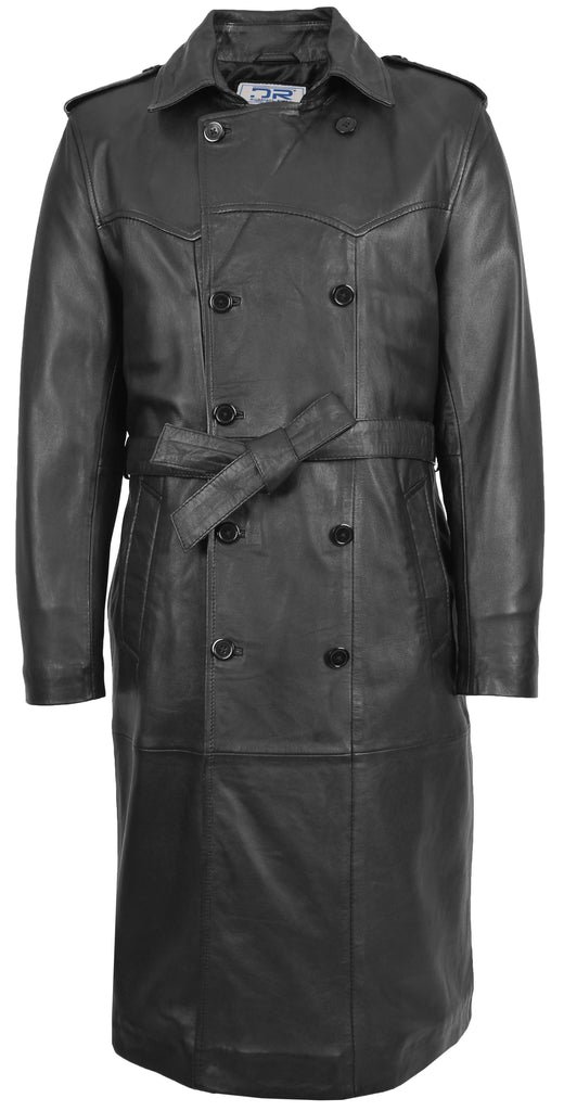 DR138 Men's Full Length Leather Coat Classic Black 3