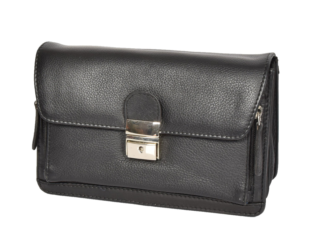 DR314 Lockable Leather Wrist Bag Black 2