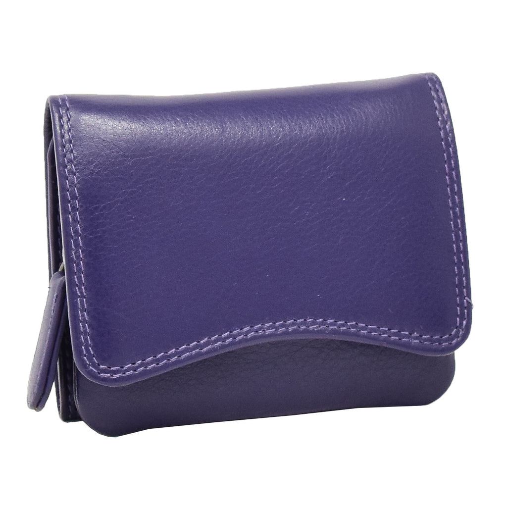 DR412 Women's Small Trifold Leather Purse Purple 1
