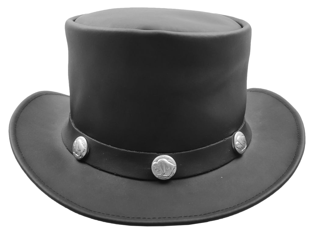 DR509 Genuine Leather Top Hat With Buffalo Coins Band Black 3