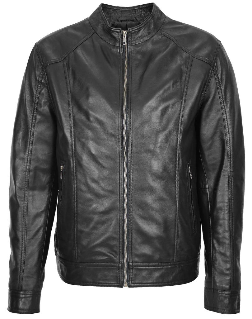 DR153 Men's Casual Biker Leather Jacket Black 3