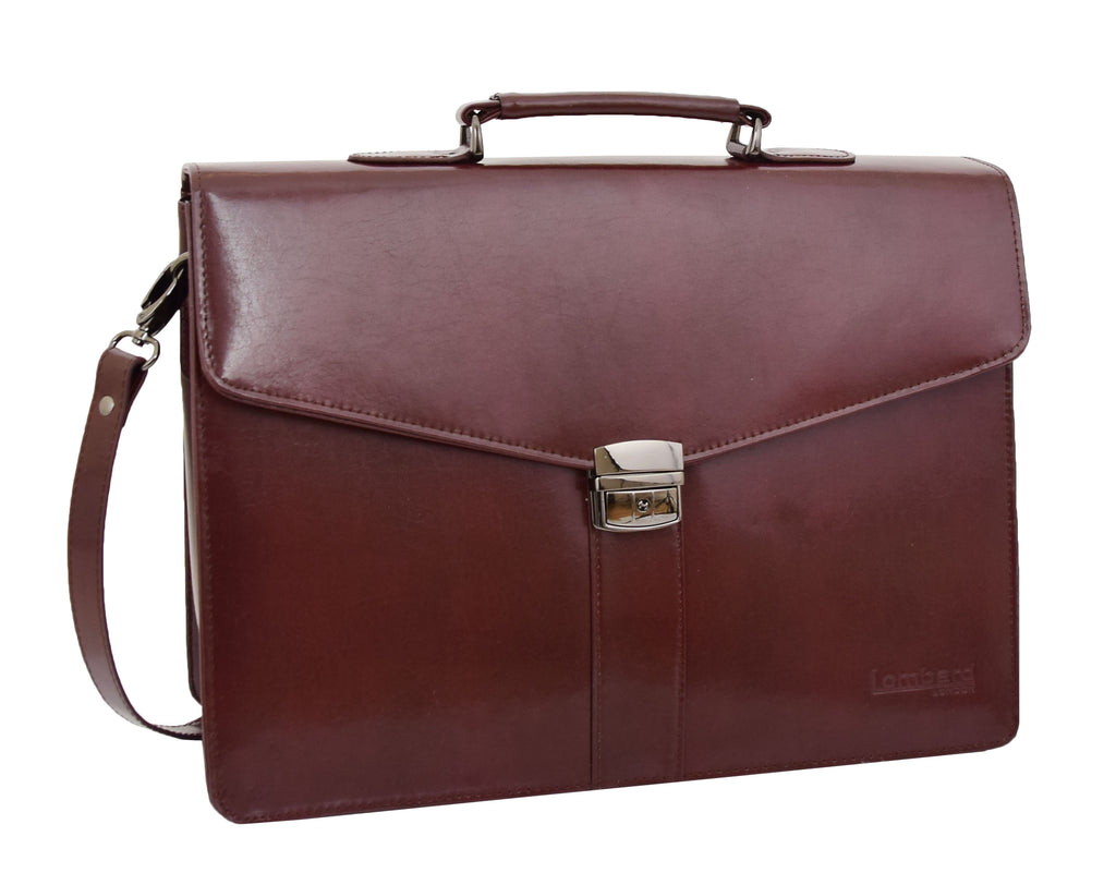 DR474 Men's Leather Flap Over Briefcase Brown 3