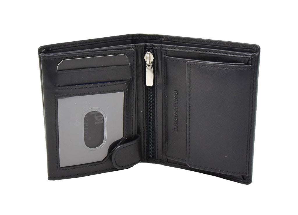 DR417 Men's Soft Leather Small Bifold Wallet Black 3