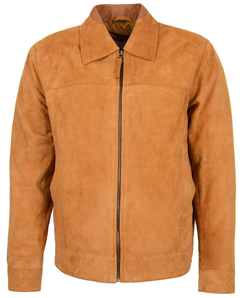 DR133 Men's Suede Leather Biker Style Jacket Tan 3