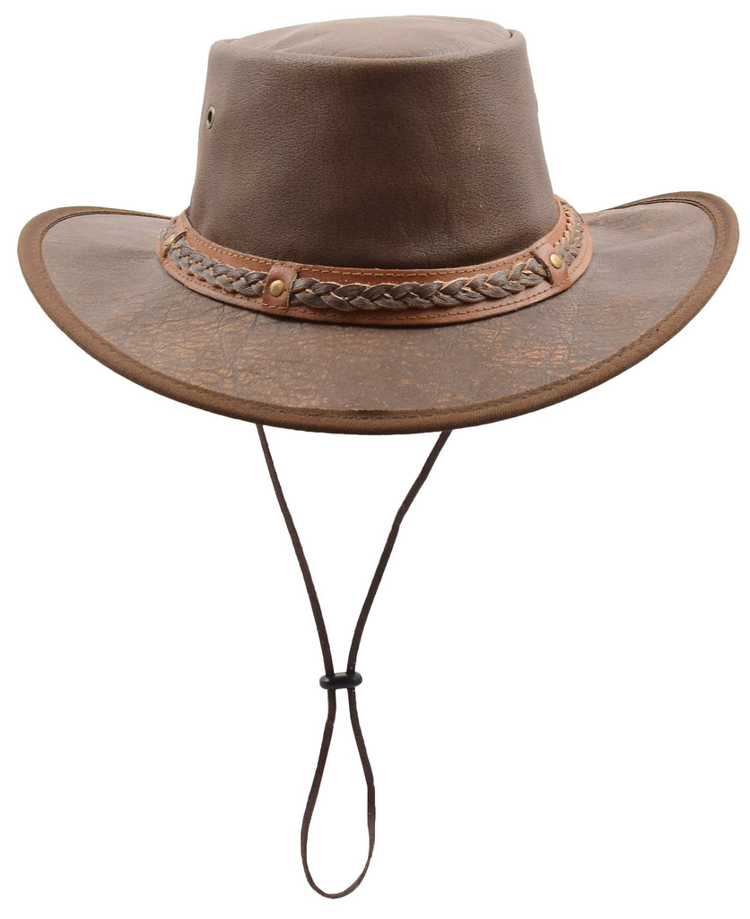 DR504 Leather Cowboy Hat Removable Chin Strap Brown 3