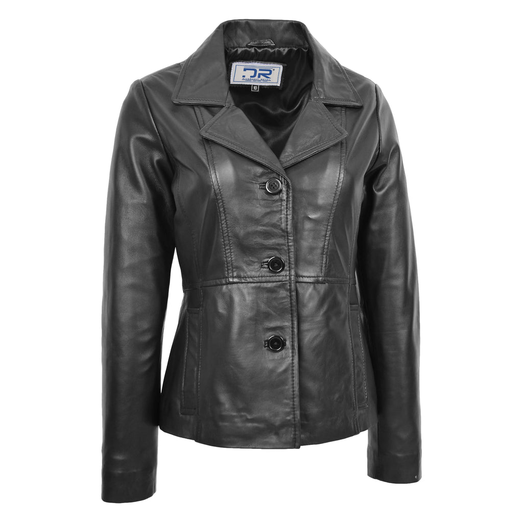 DR198 Women's Smart Work Warm Leather Jacket Black 3