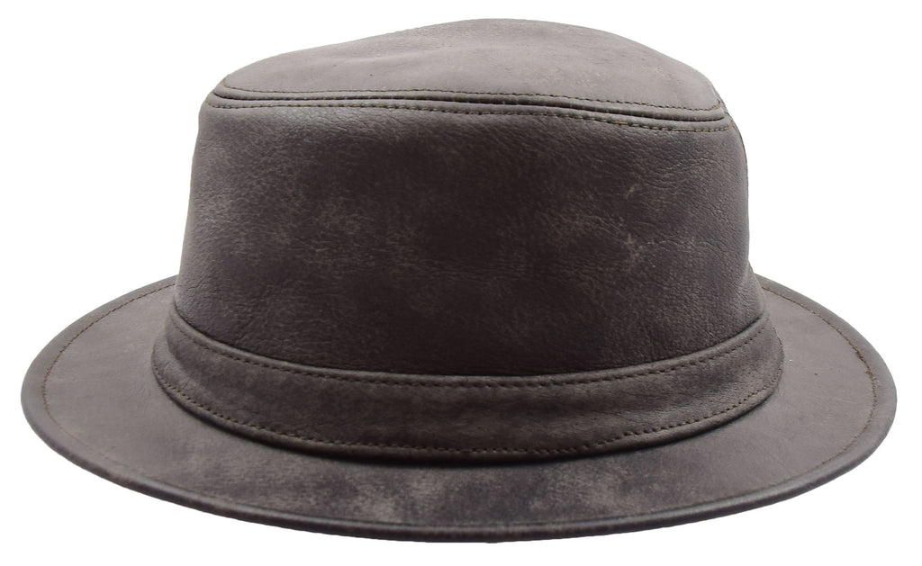 DR506 Real Soft Leather Lightweight Trilby Hat Brown 3