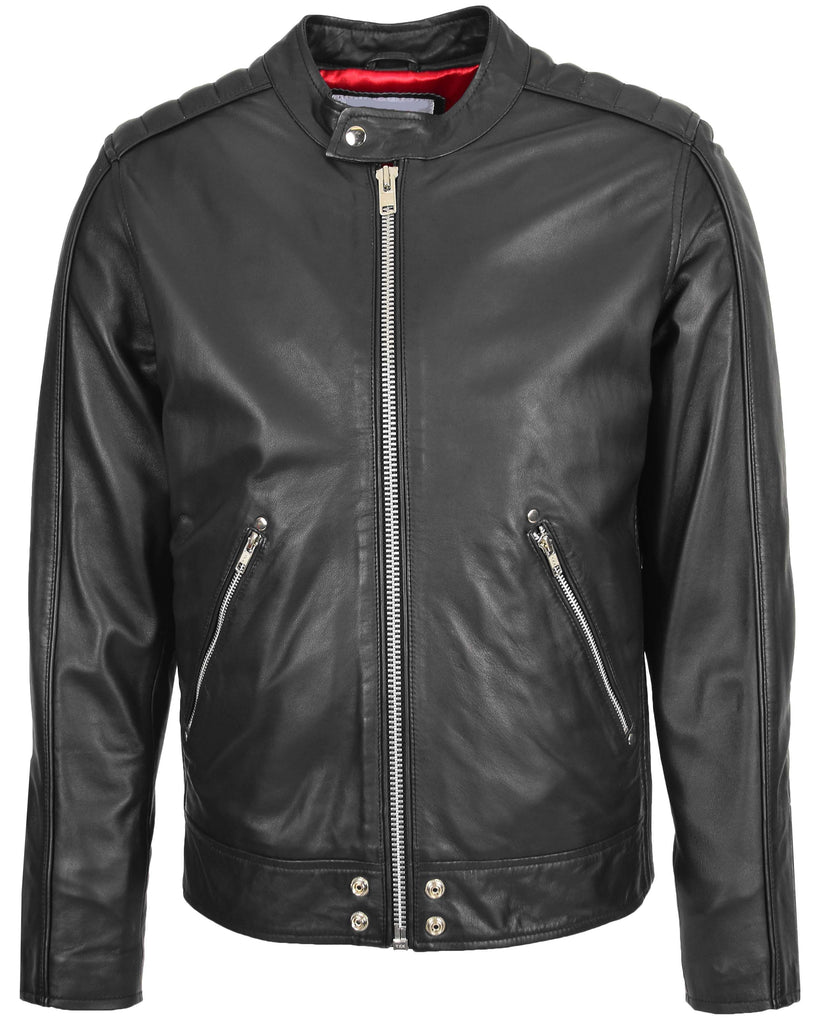 DR175 Men's Leather Casual Biker Fashion Jacket Black 3