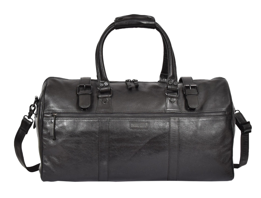 DR329 Black Luxury Leather Holdall Travel Duffle Bag 6