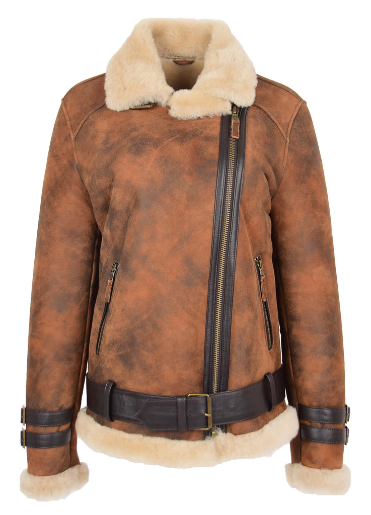 DR251 Women's Sheepskin Italian Classic Look Leather Jacket Brown