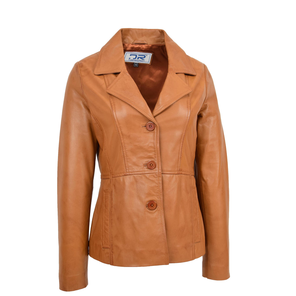 DR198 Women's Smart Work Warm Leather Jacket Tan 4