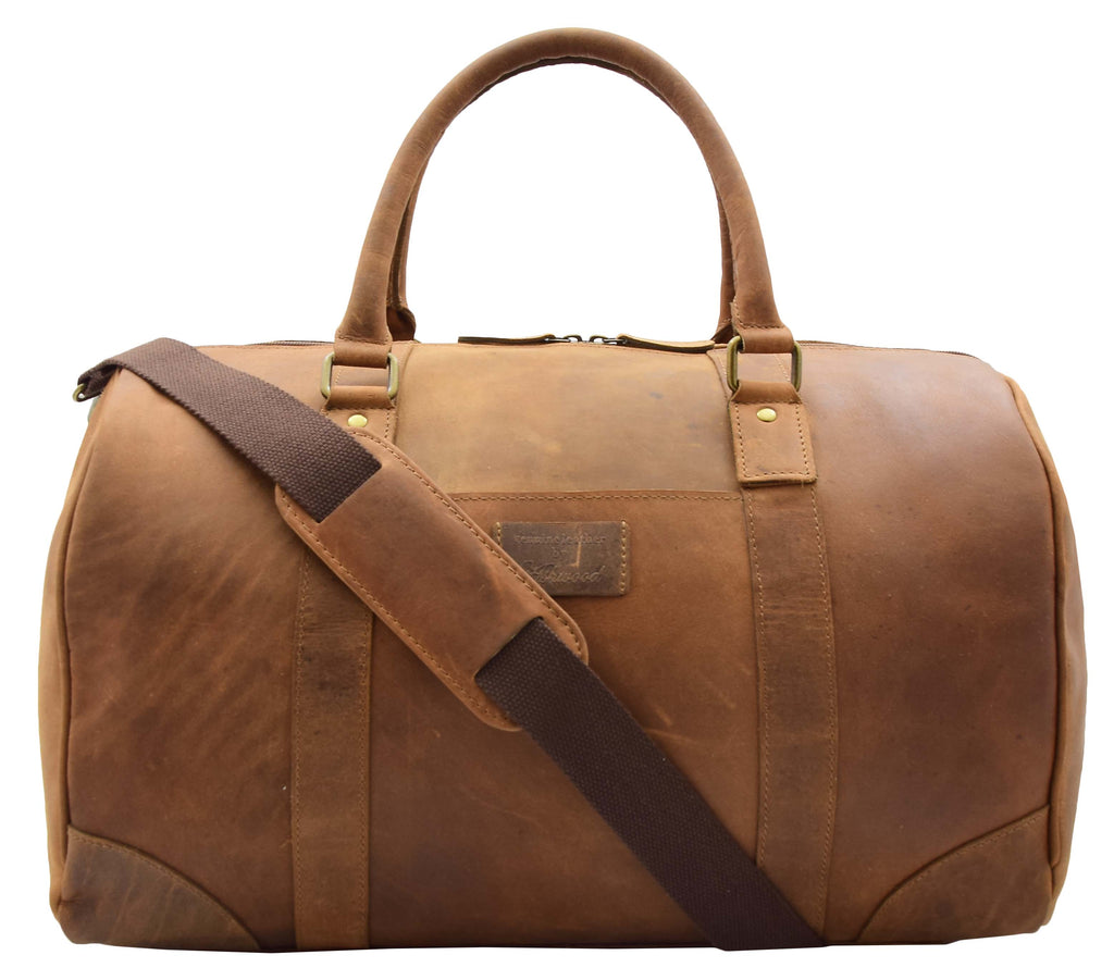 DR307 Genuine Leather Holdall Weekend Multi Use Duffle Bag Tan 2