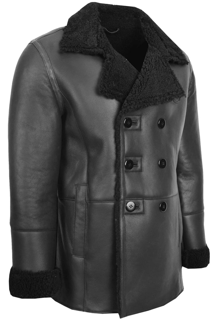 DR129 Men's Sheepskin Double Breasted Classic Jacket Black 2