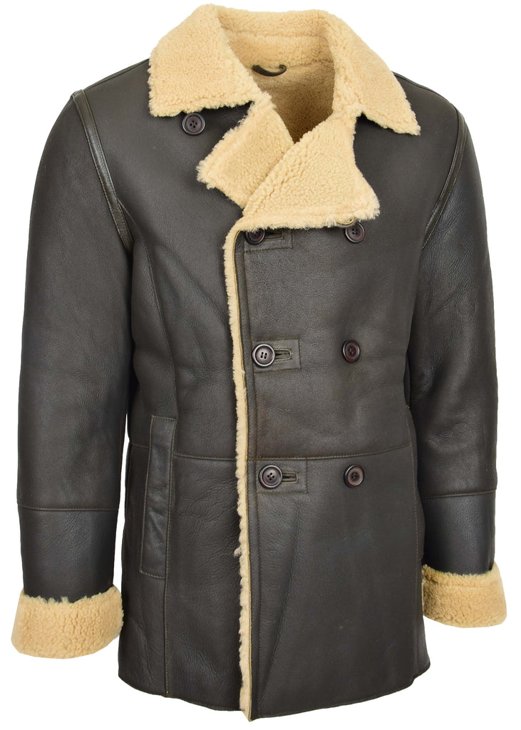 DR129 Men's Sheepskin Double Breasted Classic Jacket Brown 3
