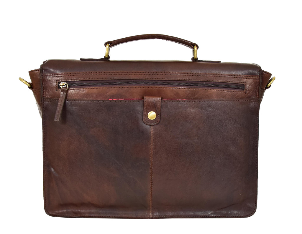 DR457 Men's Leather Briefcase Cross Body Satchel Bag Brown 6
