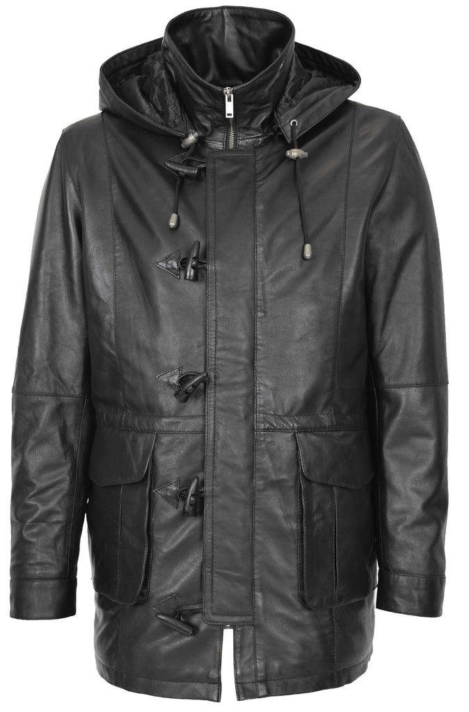 DR132 Men's Black Leather Hood Jacket Black 6