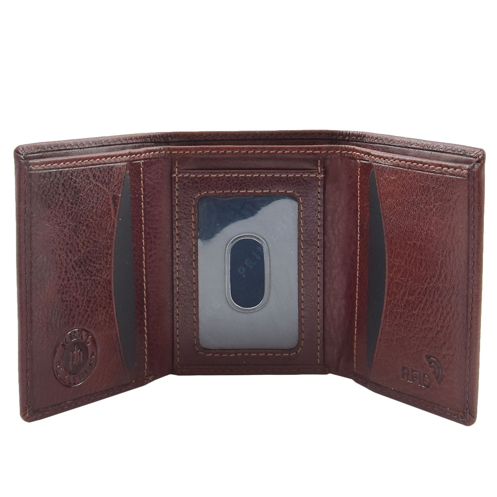 DR439 Men's Trifold Leather Credit Card Wallet Brown 1