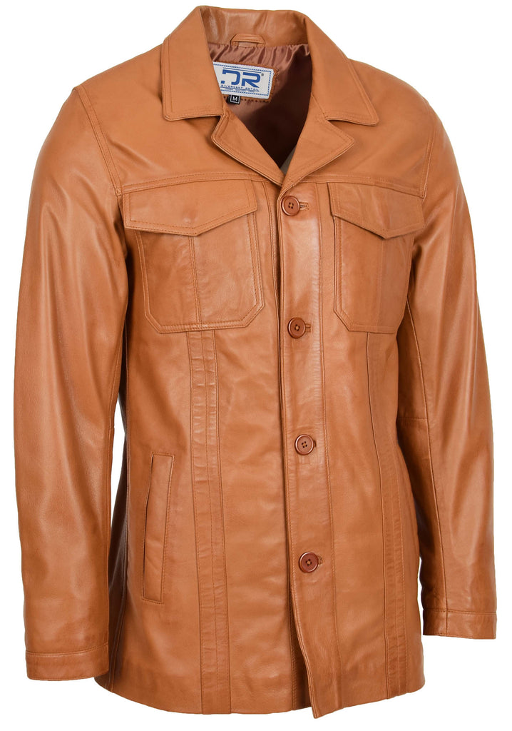 DR144 Men's Classic Sheep Leather Box Jacket Cognac 3