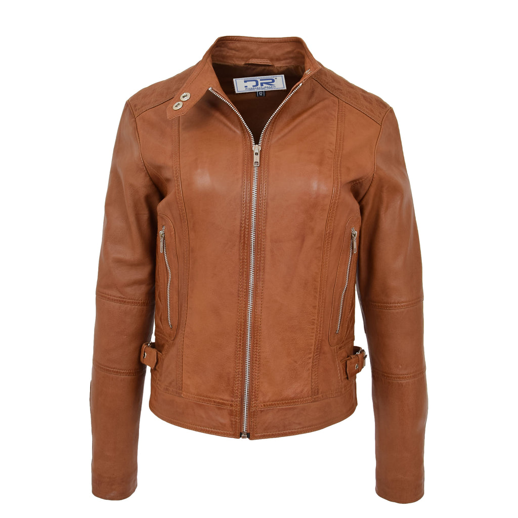 DR234 Women's Fitted Smart Leather Jacket Tan 1
