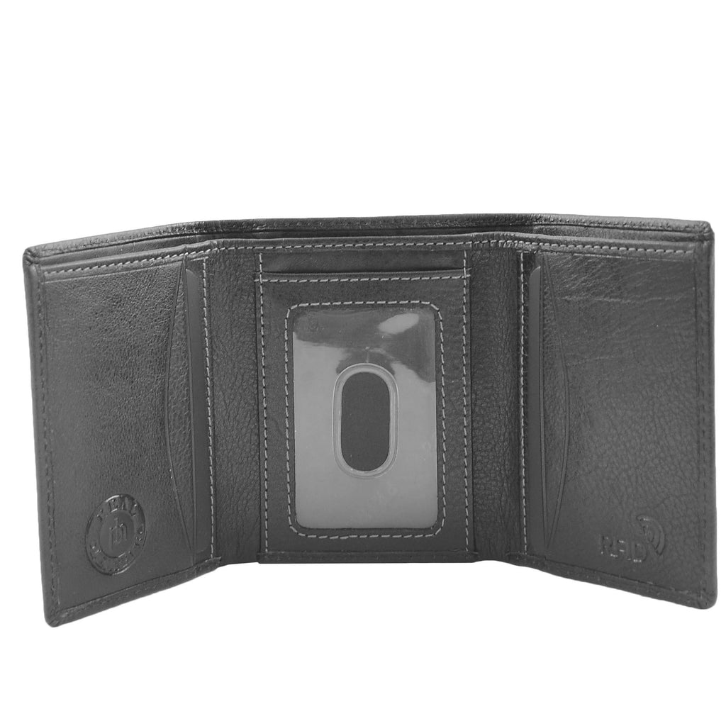 DR439 Men's Trifold Leather Credit Card Wallet Black 1