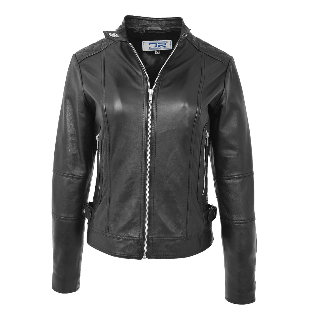 DR234 Women's Fitted Smart Leather Jacket Black 1