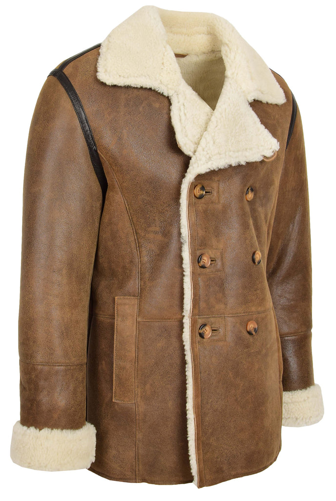 DR129 Men's Sheepskin Double Breasted Classic Jacket Cognac 3