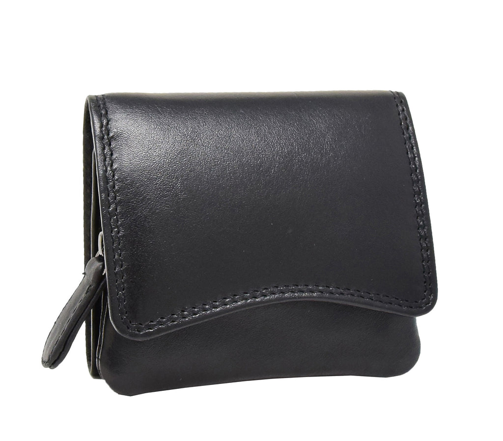 DR412 Women's Small Trifold Leather Purse Black 1