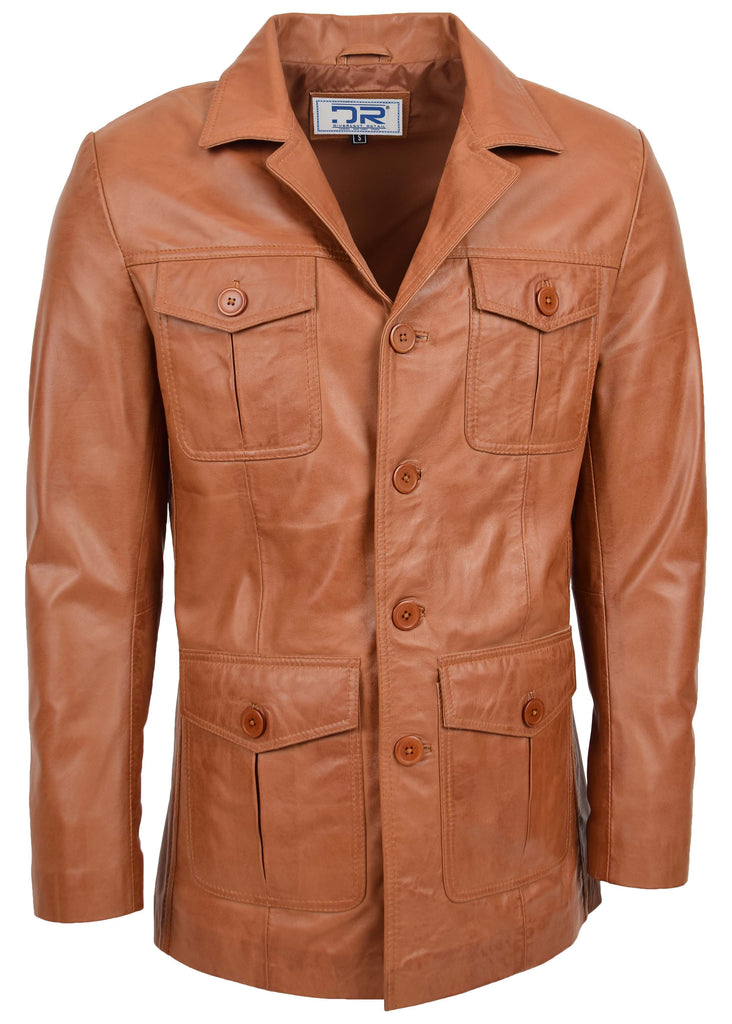 DR136 Men's Classic Safari Leather Jacket Tan 3