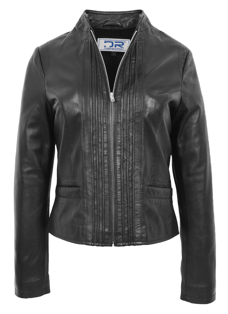 DR210 Women's Casual Biker Leather Jacket Black 2