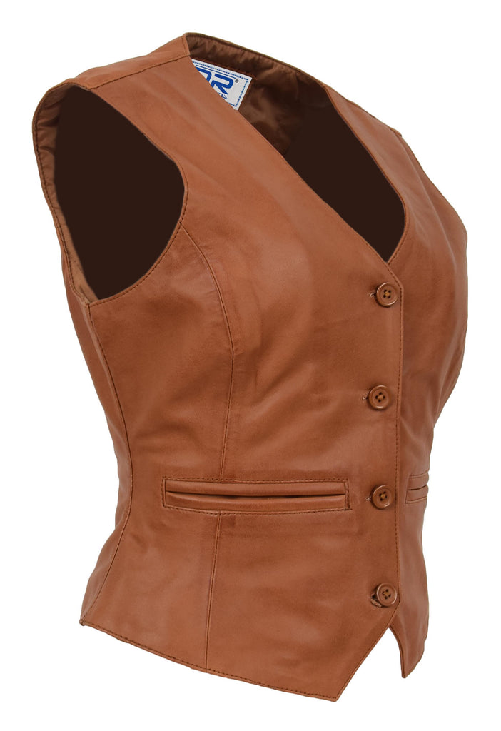 DR212 Women's Classic Leather Waistcoat Tan 3